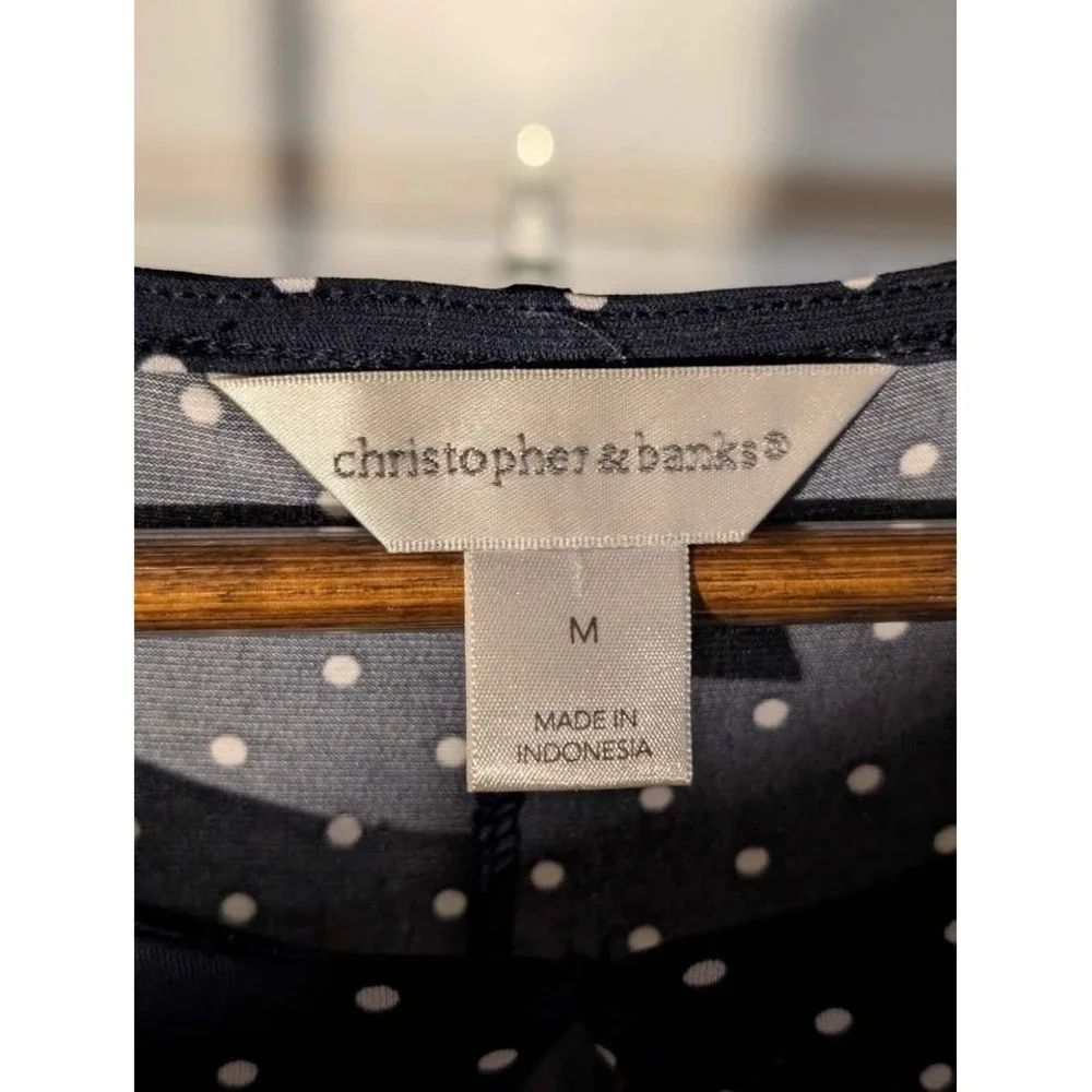 Not Available Christopher & Banks Navy Blue Polka Dot Sleeveless A-Line‎ Midi